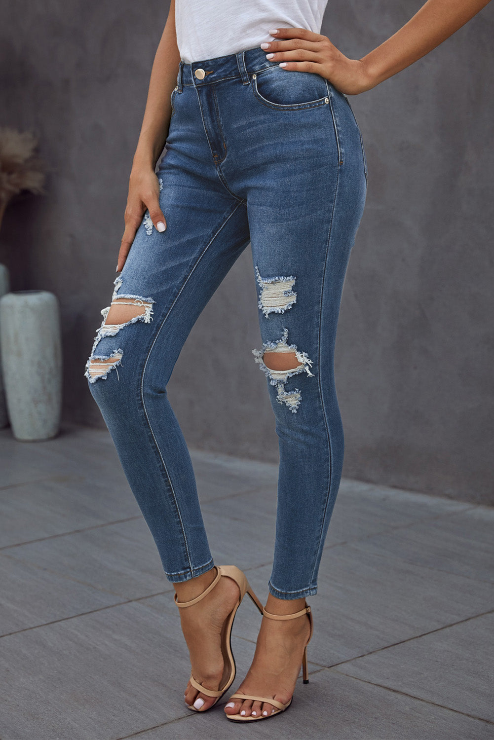 Vintage Skinny Ripped Jeans - Anchor Blue Jeans