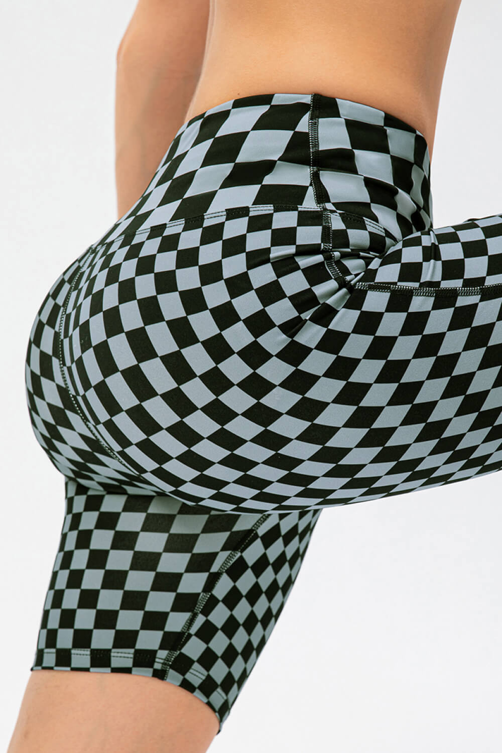 Checkerboard Exposed Seam Biker Shorts