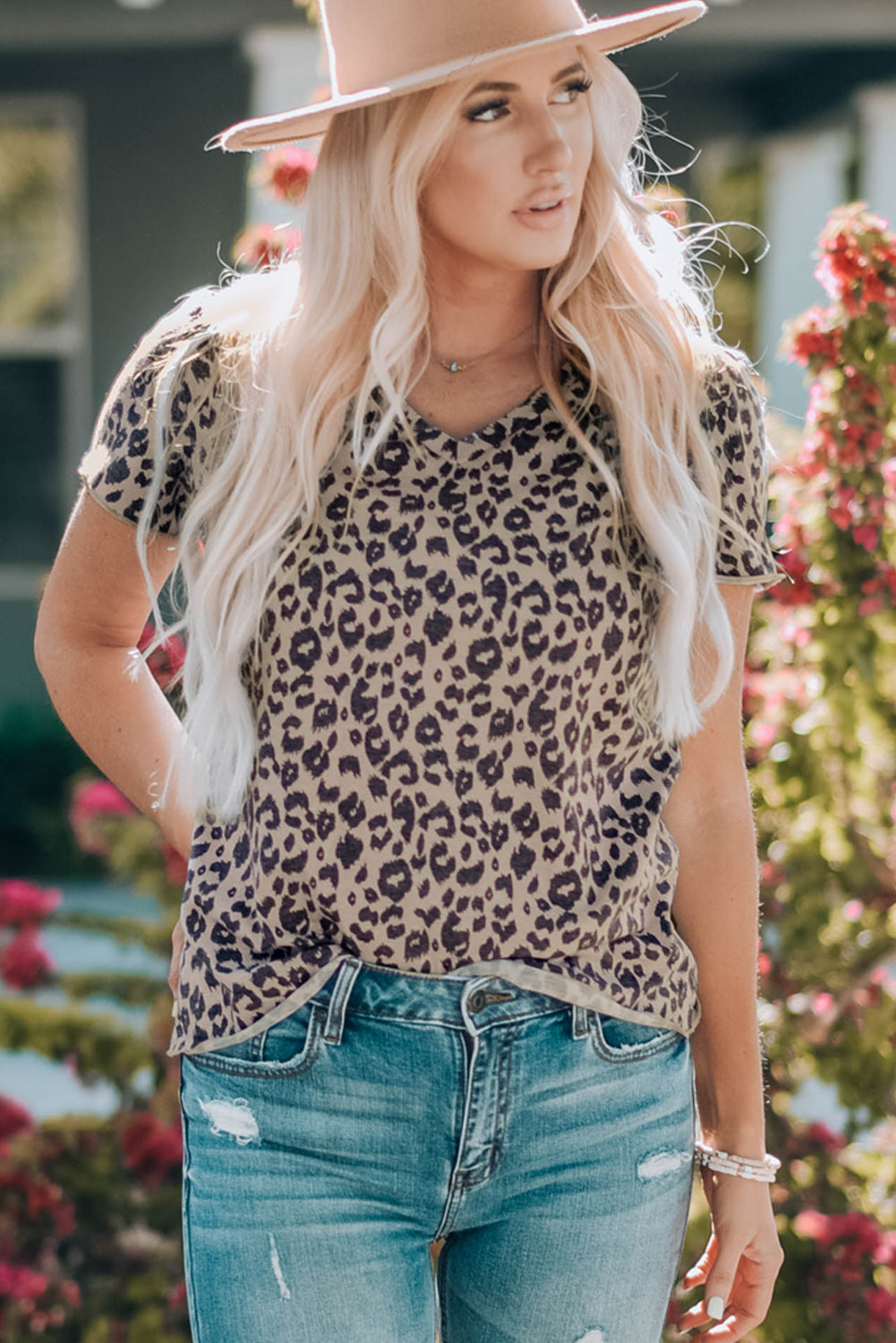 Leopard Print V-Neck T-Shirt