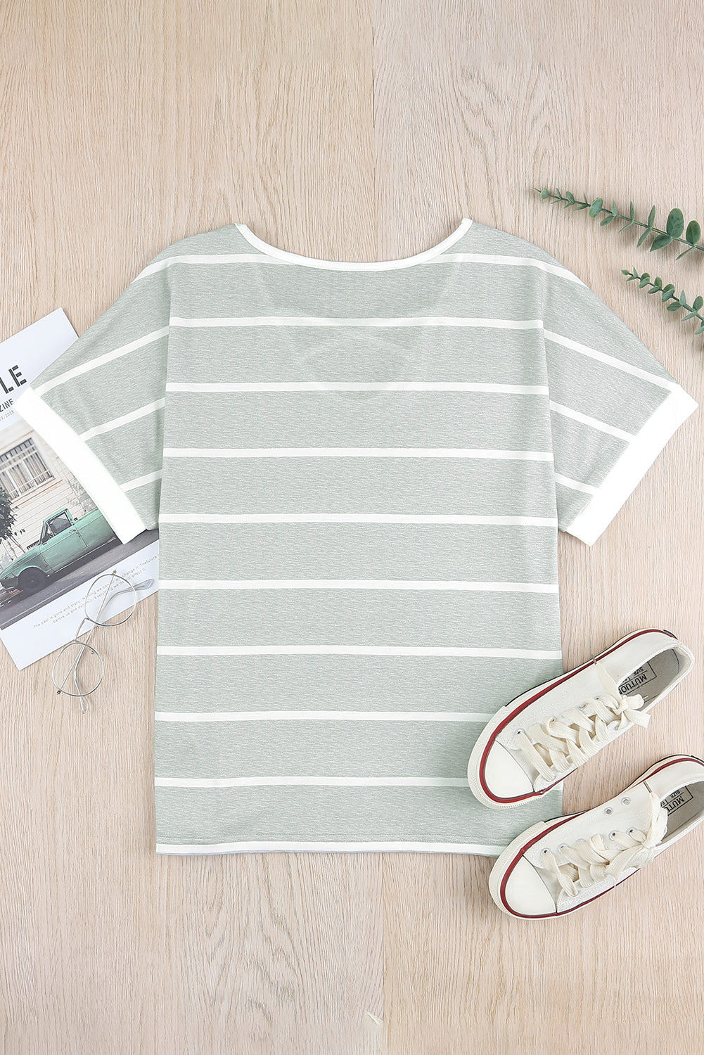 Striped Crisscross V-Neck Tee Shirt