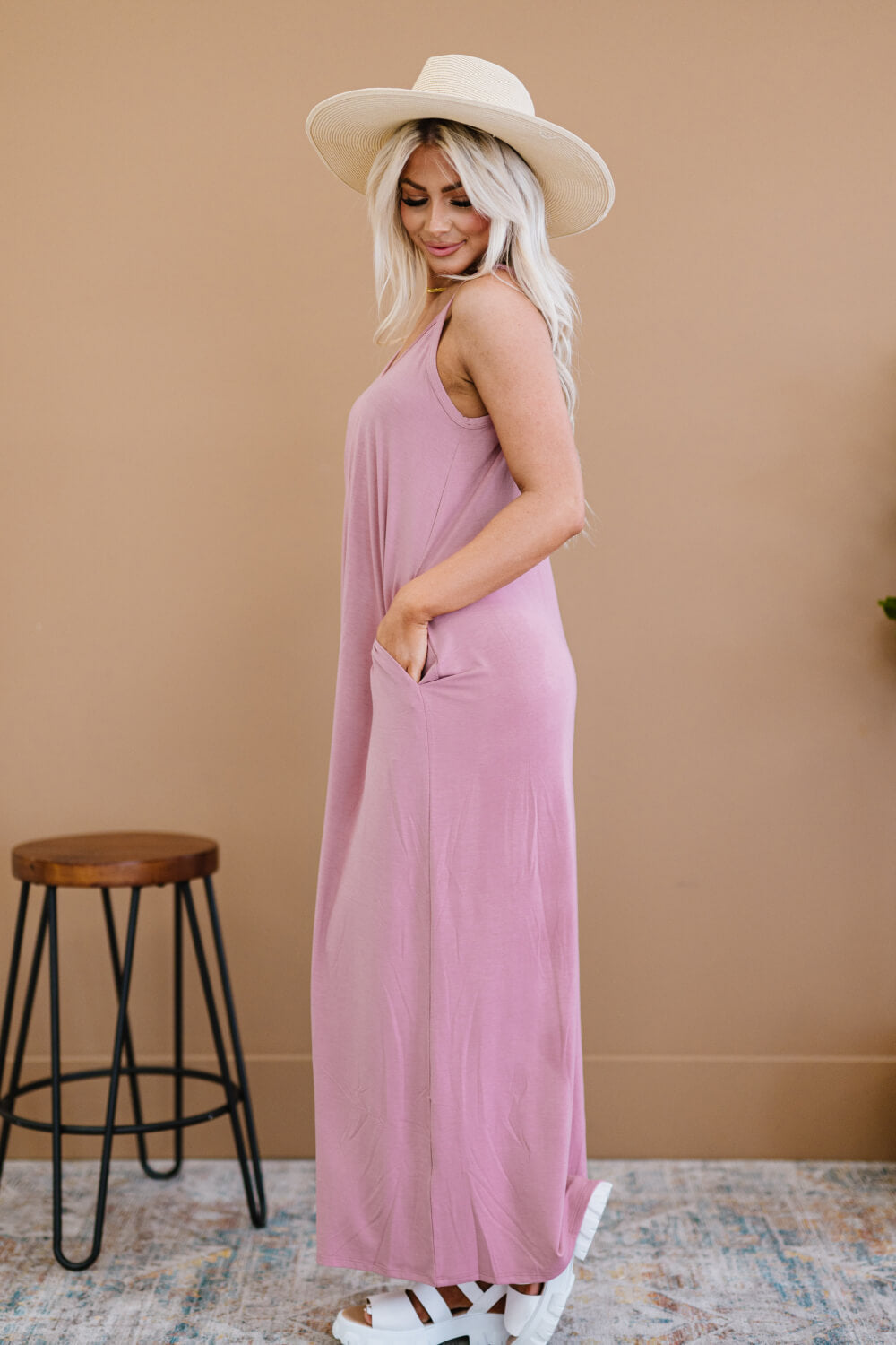 Zenana Beach Vibes Full Size Cami Maxi Dress in Light Rose