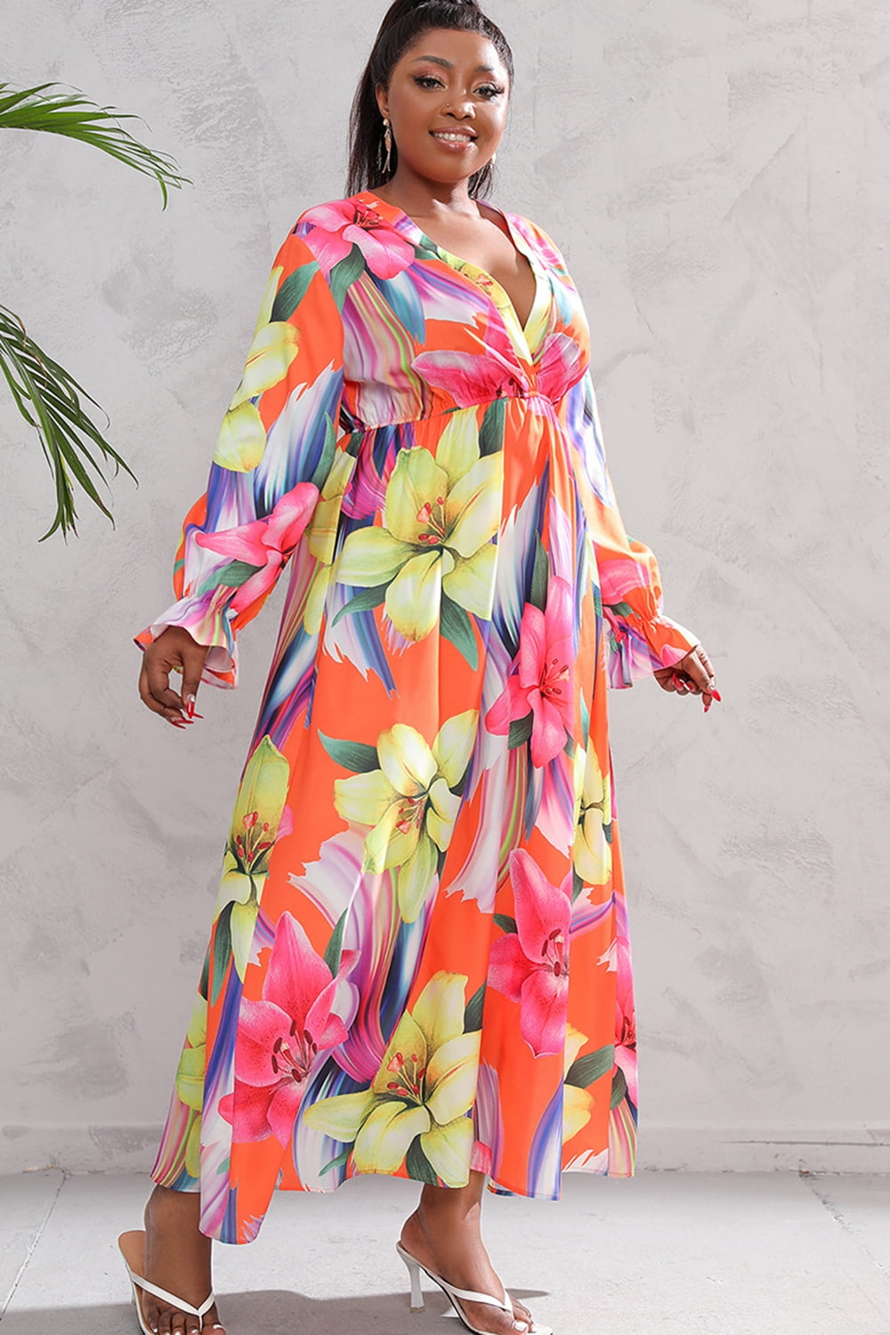 flounce sleeve maxi dress Leopard Sweetheart Neck Flounce Sleeve Maxi Dress