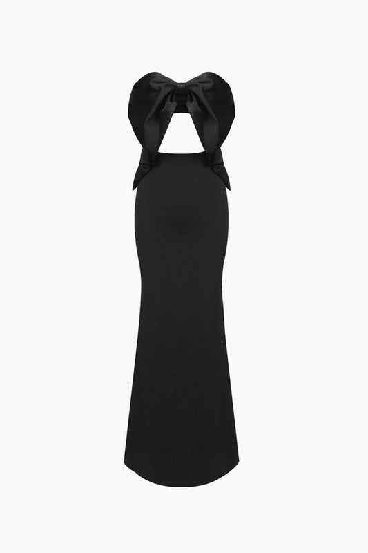 Two-Tone Strapless Cutout Bow Detail Dress