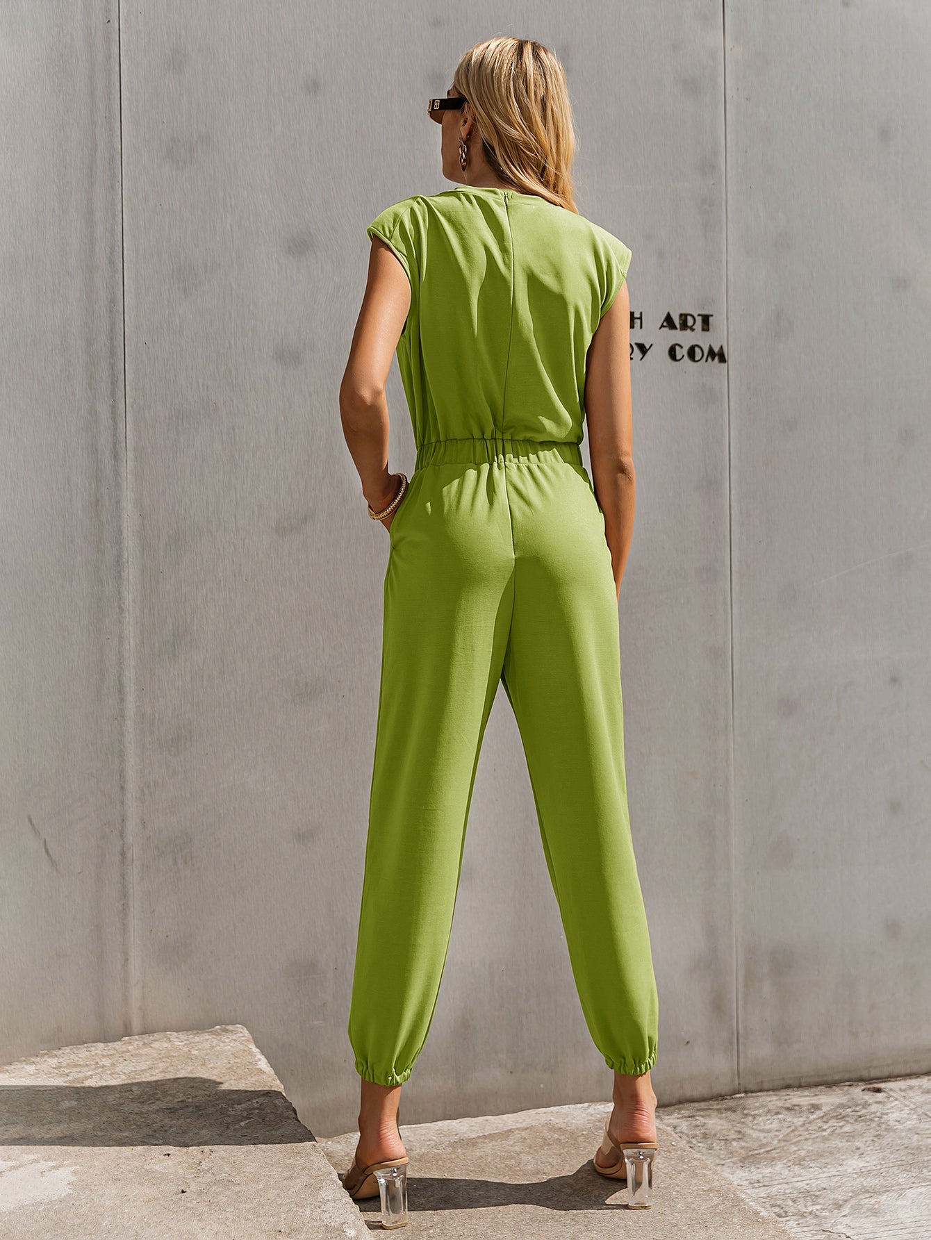 Capped Sleeve Drawstring Waist Jogger Jumpsuit