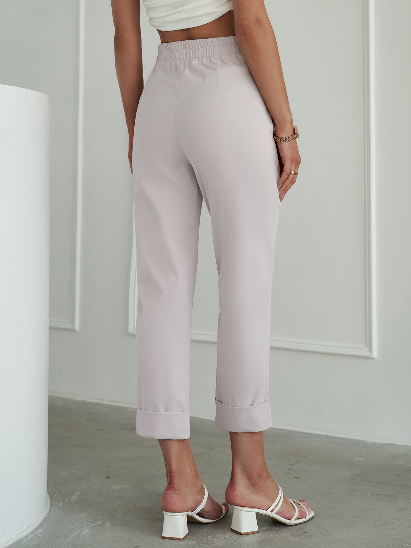 Buttoned  Elastic Detail Cuffed Pants