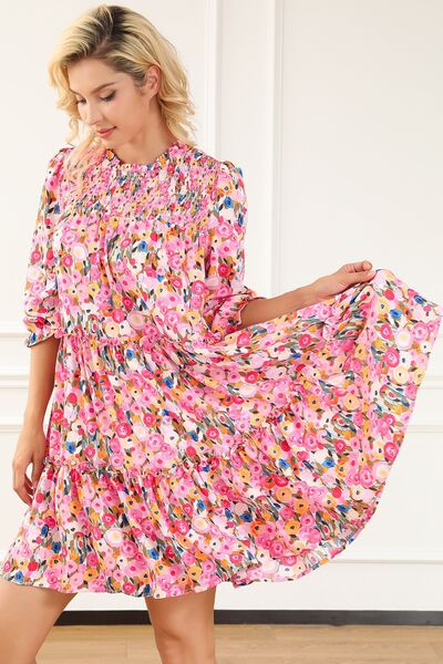 Floral Smocked Flounce Sleeve Mini Dress