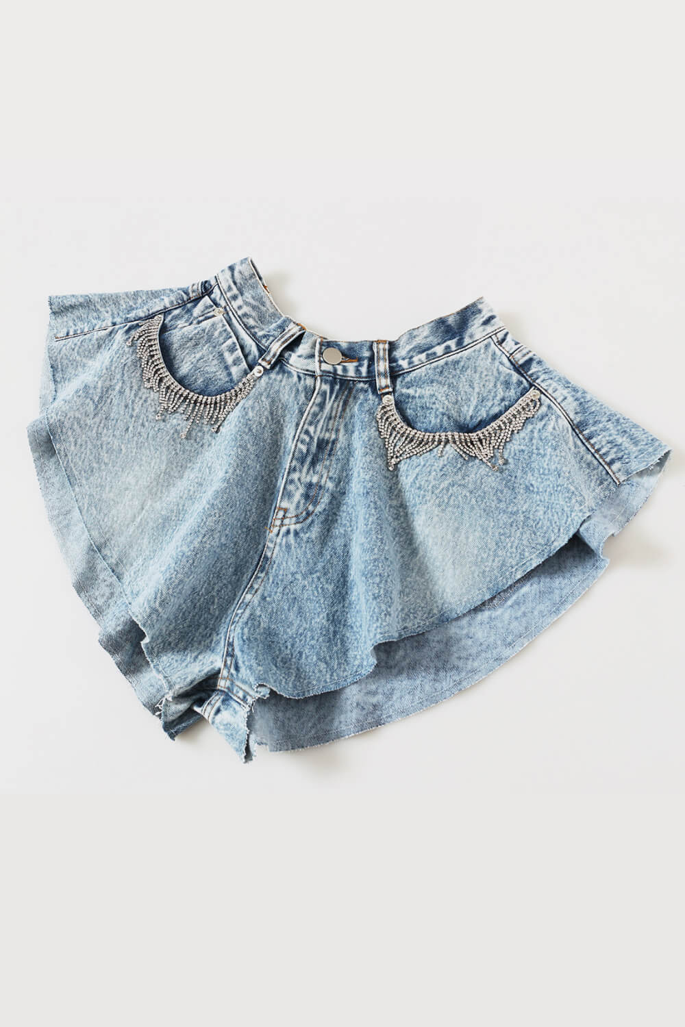 Rhinestone Fringe Detail Denim Shorts