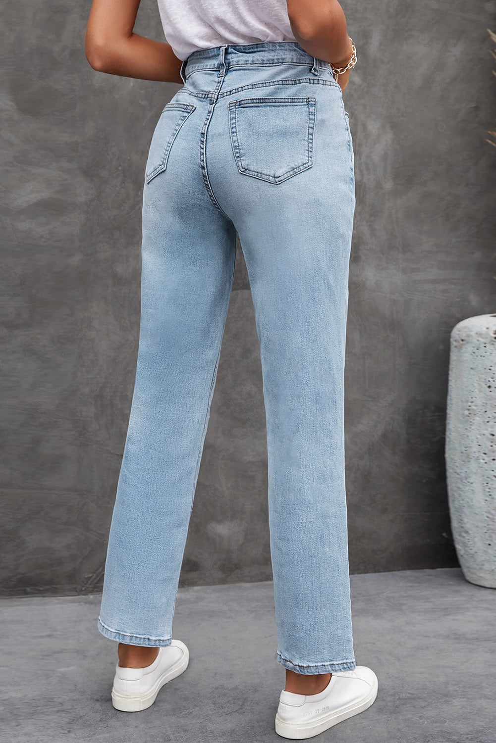 Asymmetrical High Waist Distressed Jeans