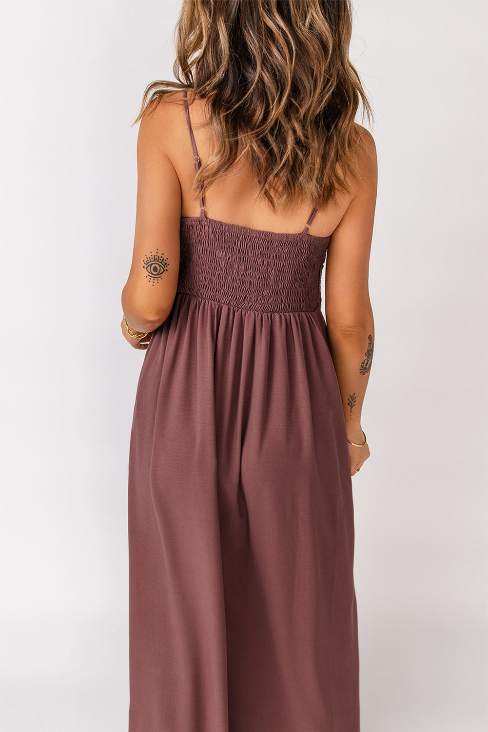 Smocked Crochet Adjustable Strap Maxi Dress