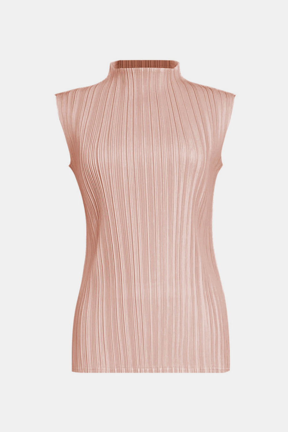 Accordion Pleated Mock Neck Sleeveless Top