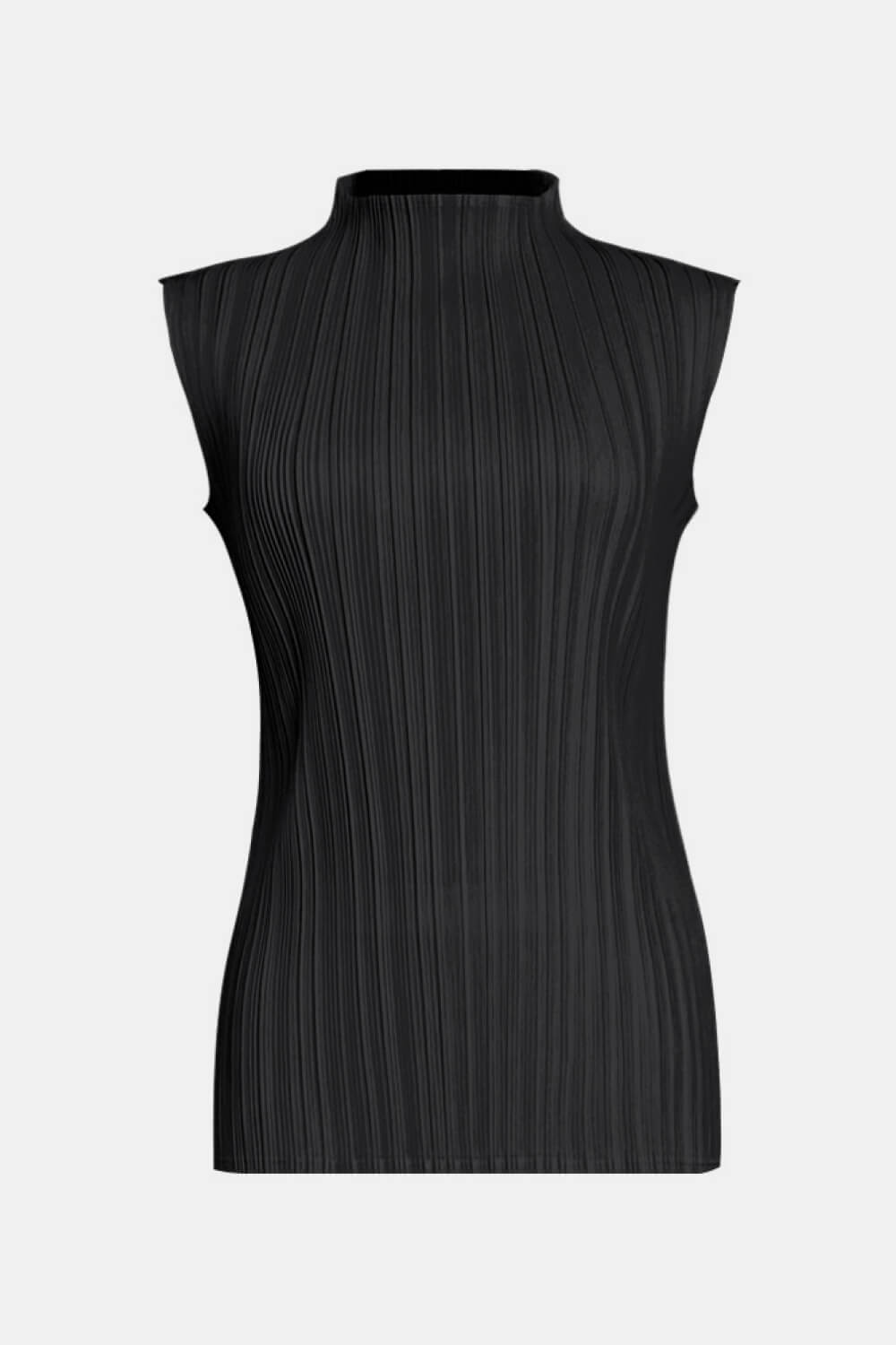 Accordion Pleated Mock Neck Sleeveless Top