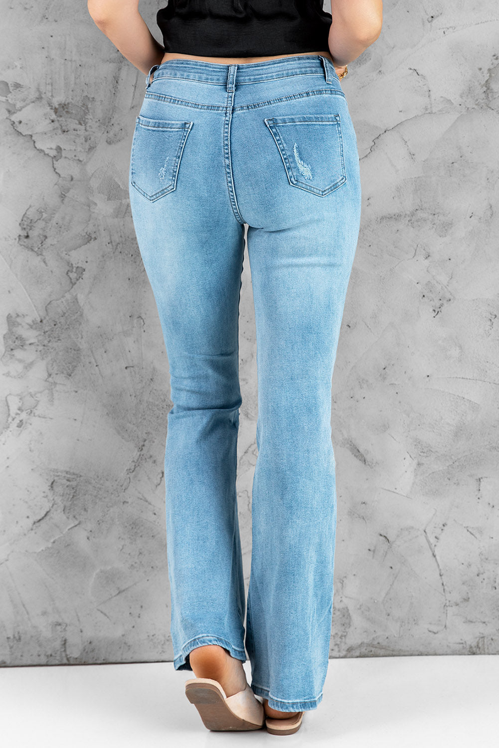 Distressed Bootcut Jeans with Pockets