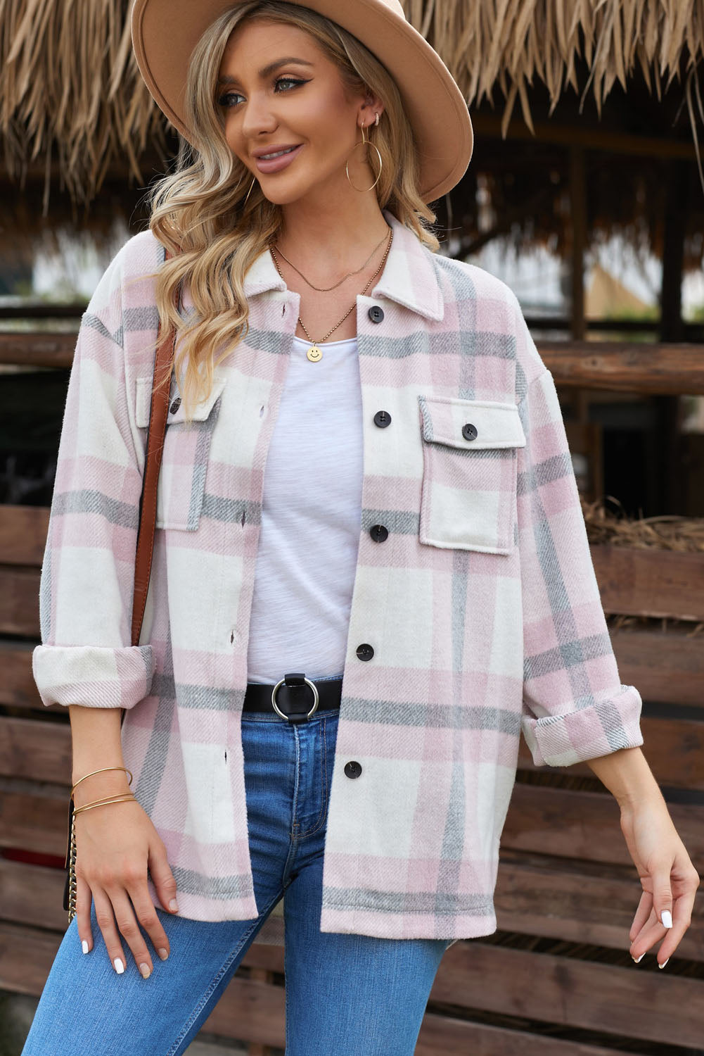 Plaid Dropped Shoulder Pocket Shacket