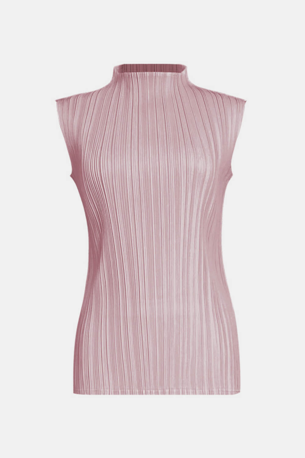 Accordion Pleated Mock Neck Sleeveless Top