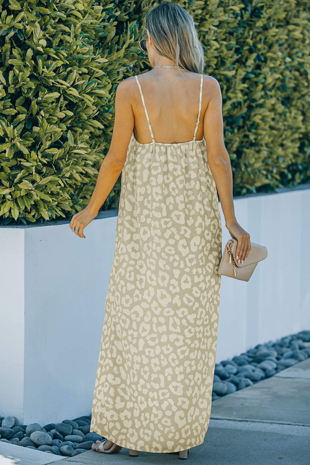 Leopard Backless V-Neck Maxi Dress