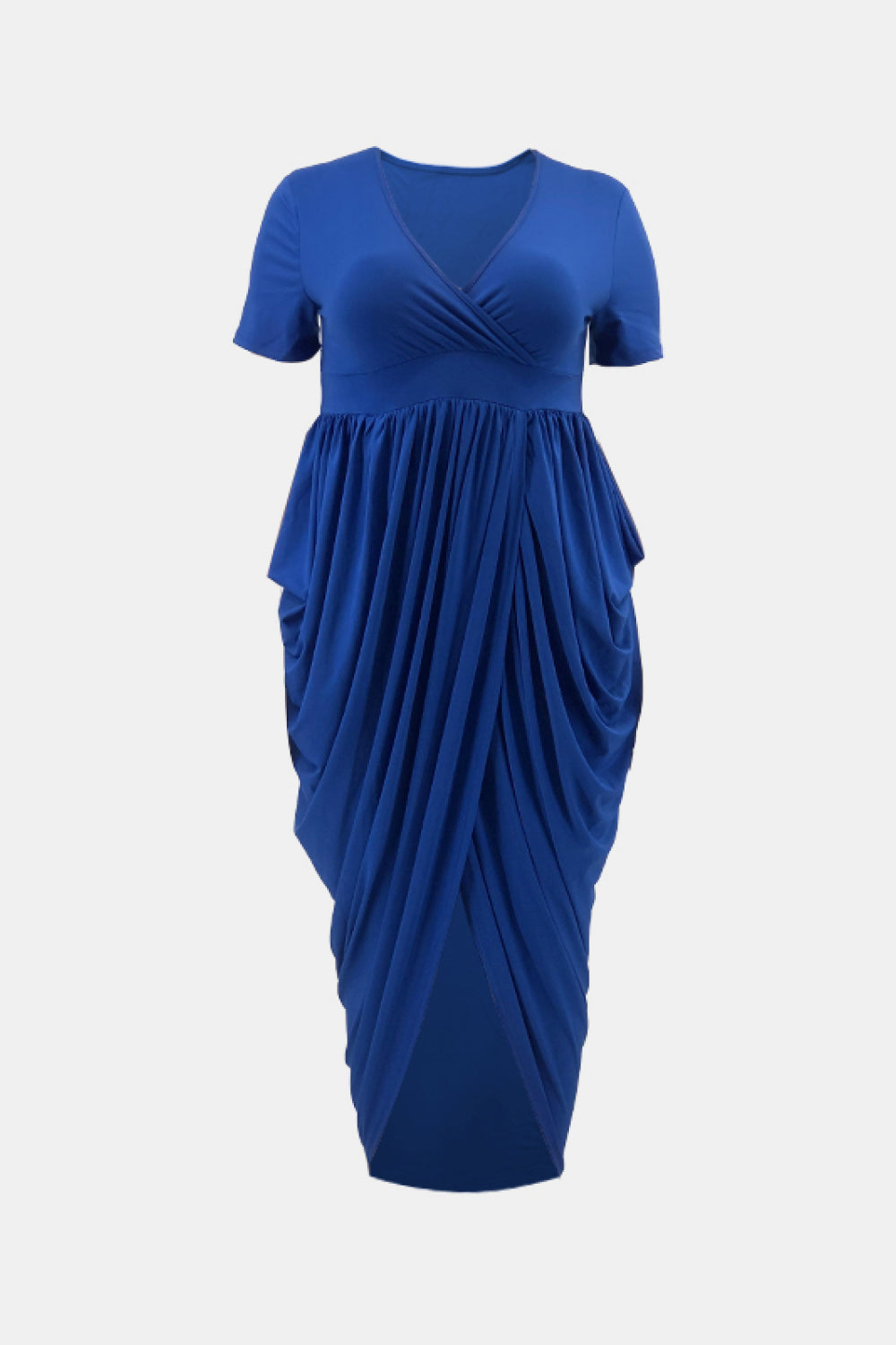 Plus Size Pleated Detail Surplice Midi Dress