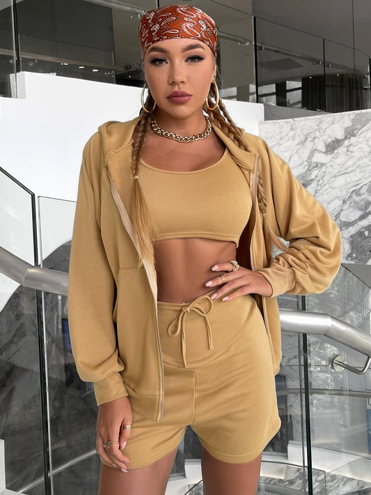 Zip Up Hoodie and Shorts Lounge Set