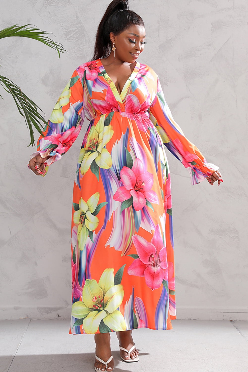 Plus Size Printed Flounce Sleeve Maxi Dress Anchor Blue Jeans Plus Size Printed Flounce Sleeve Maxi Dress Anchor Blue Jeans