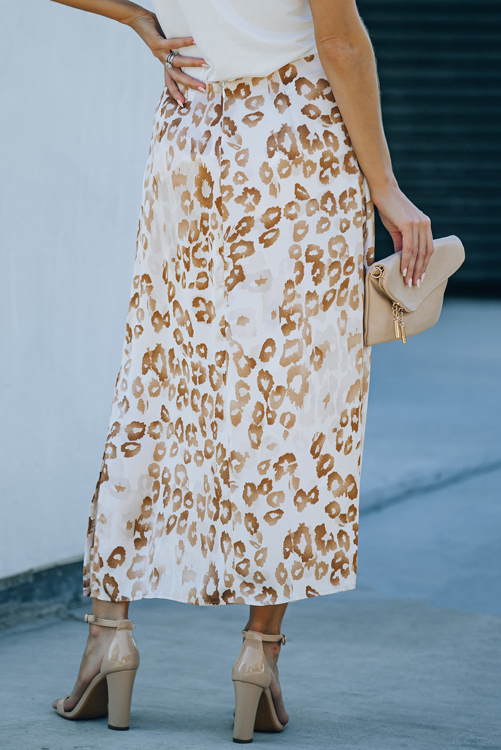 Leopard Front Knot Slit Skirt