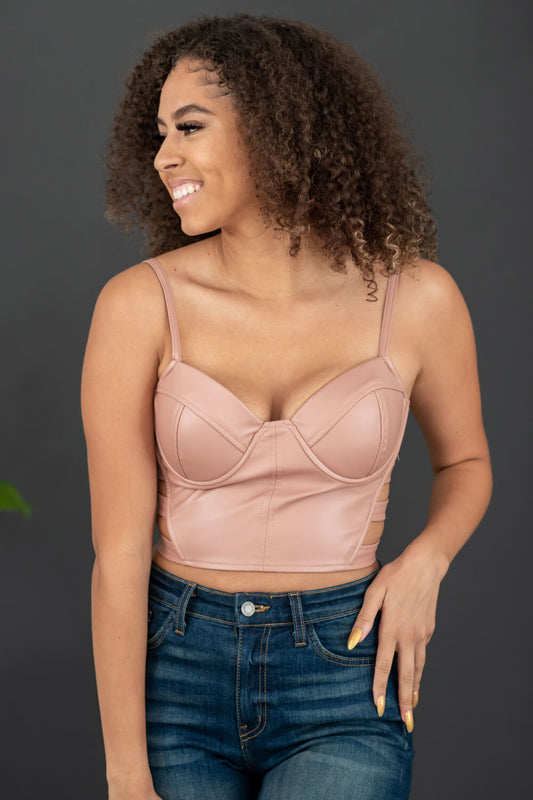 SHOPIRISBASIC Ready to Go Faux Leather Strappy Bustier Crop Top