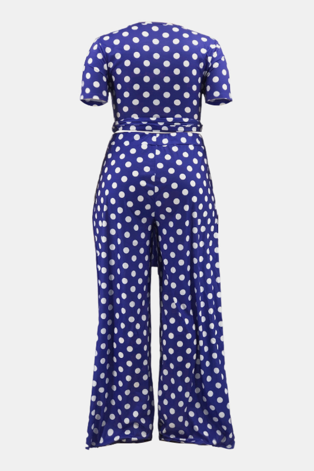 Plus Size Polka Dot Short Sleeve Top and Wide Leg Pants Set