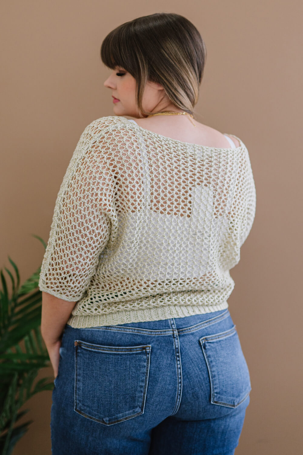 GeeGee Gracefully Golden Full Size Run Openwork Sweater