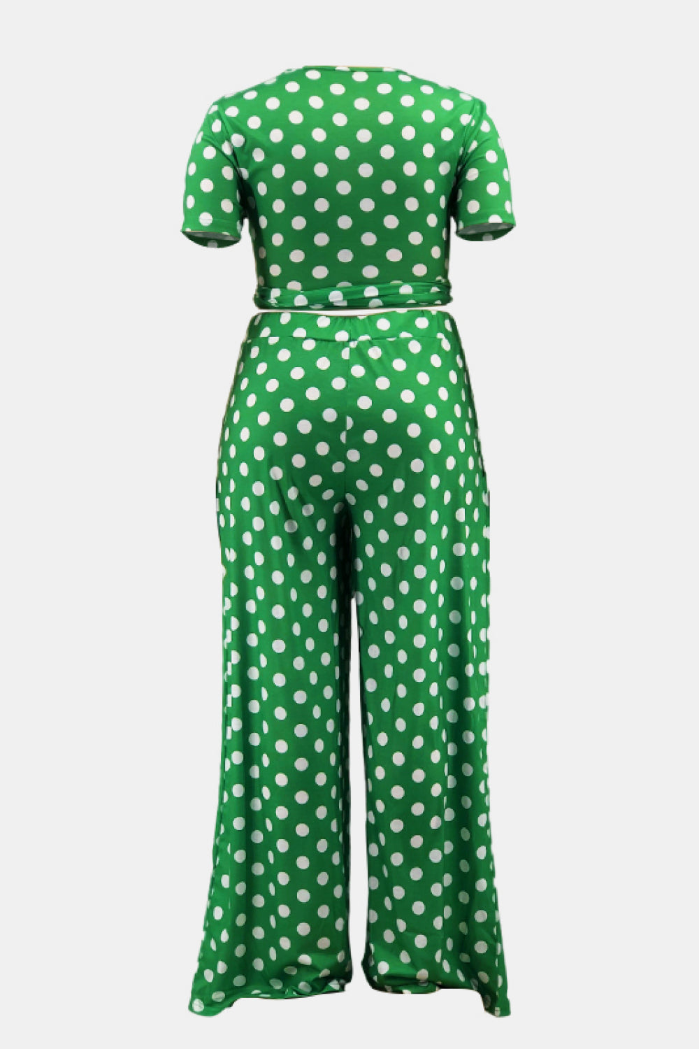 Plus Size Polka Dot Short Sleeve Top and Wide Leg Pants Set