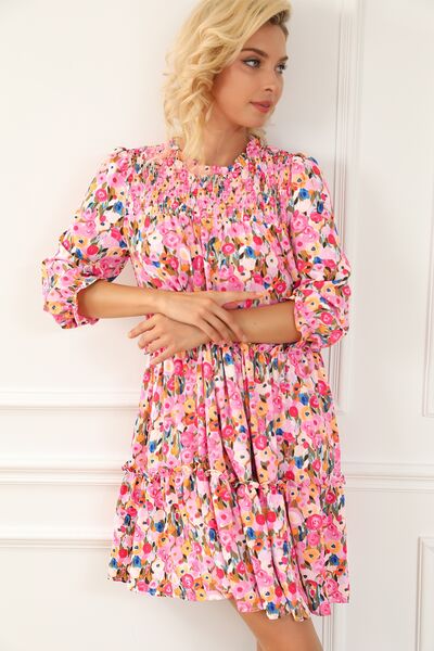 Floral Smocked Flounce Sleeve Mini Dress