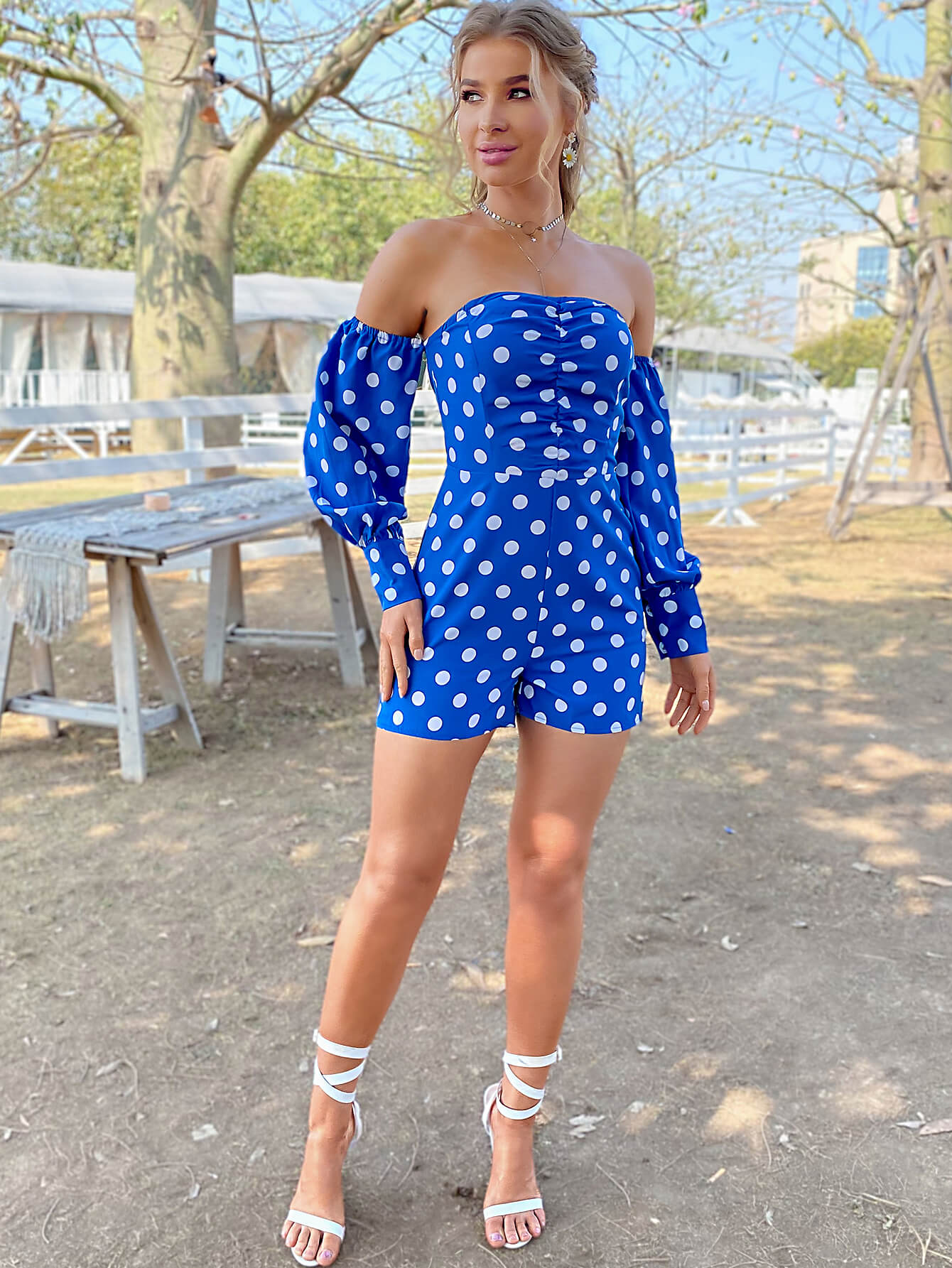 Polka Dot Off-Shoulder Romper