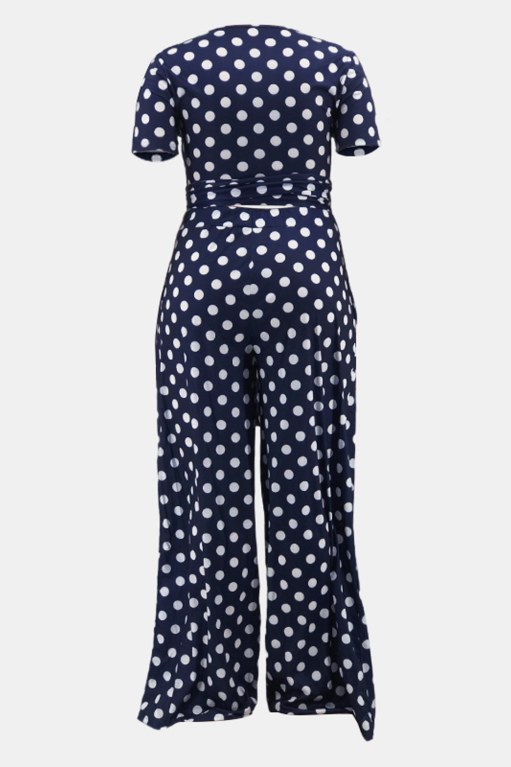 Plus Size Polka Dot Short Sleeve Top and Wide Leg Pants Set