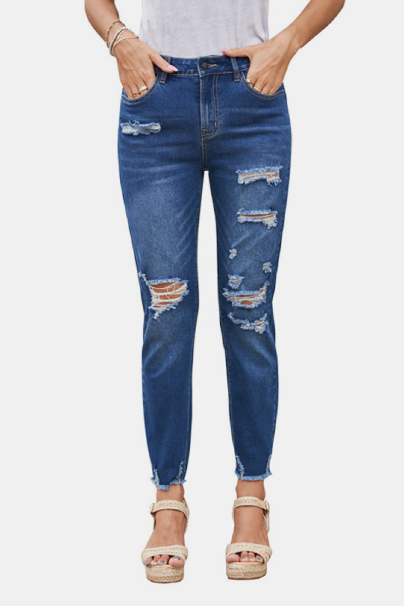 High Rise Distressed Cropped Jeans