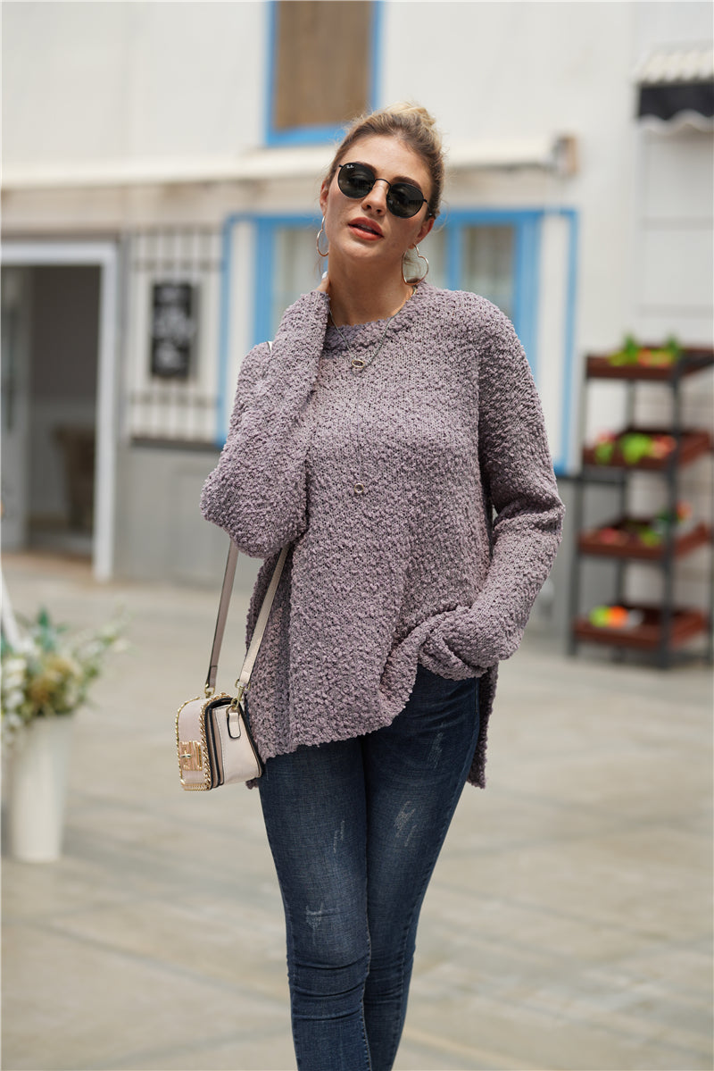 Fuzzy Side Slit High-Low Sweater