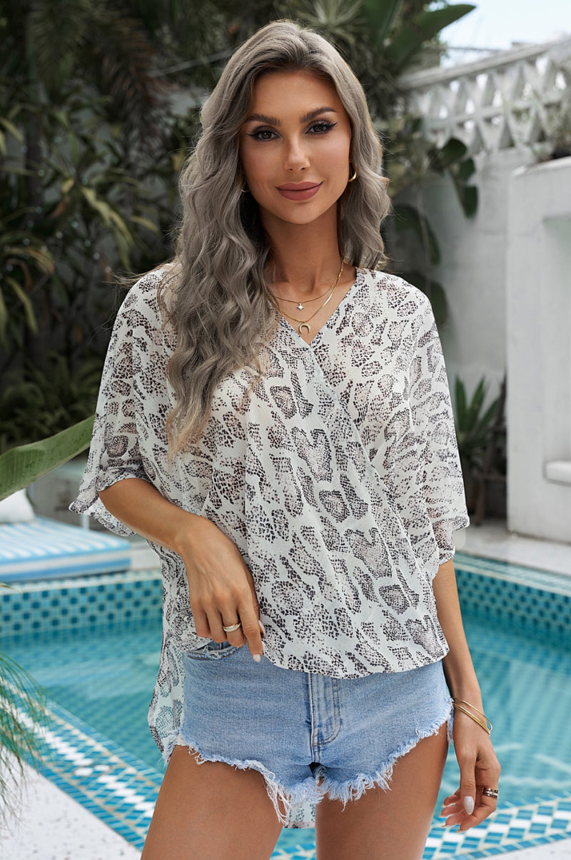 Animal Print Draped Sleeves Top - Anchor Blue Jeans