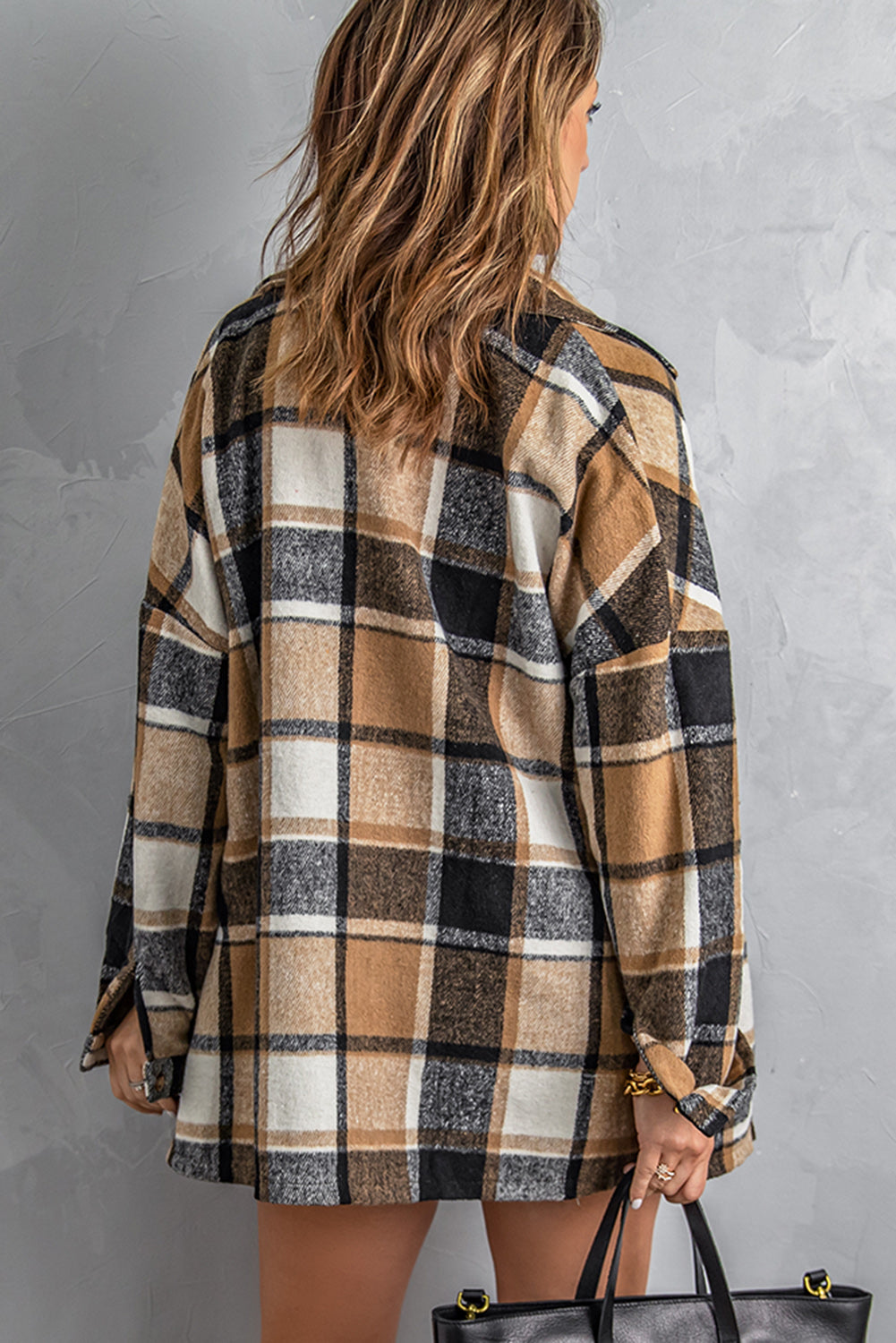 Plaid Dropped Shoulder Pocketed Shirt Jacket