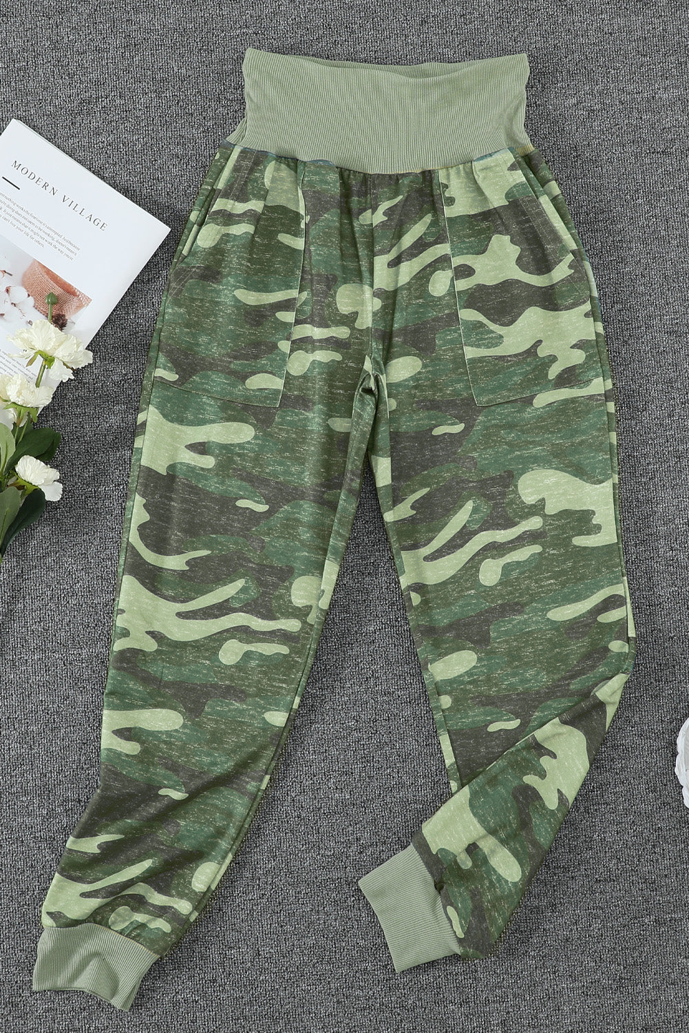 Camouflage Pocket Casual Pants with Side Slits