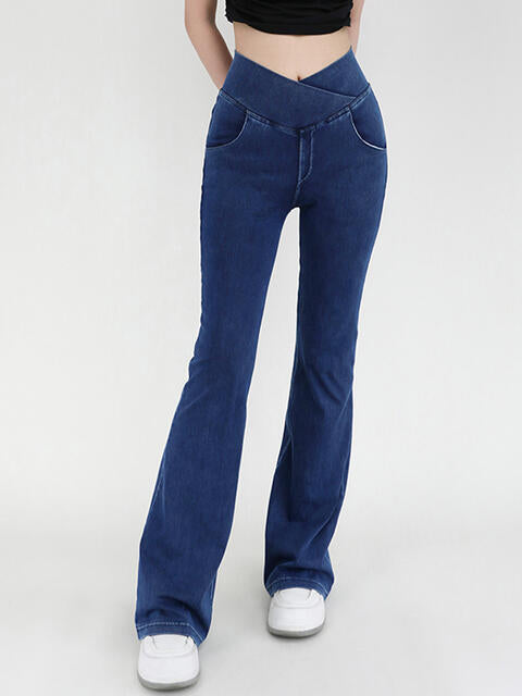 Wide Waistband Bootcut Jeans with Pockets