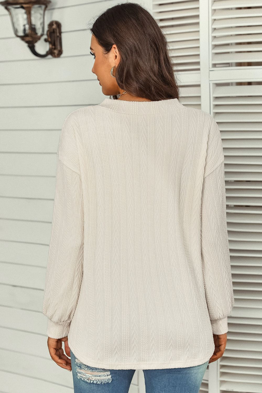 Dropped Shoulder Cable-Knit Top