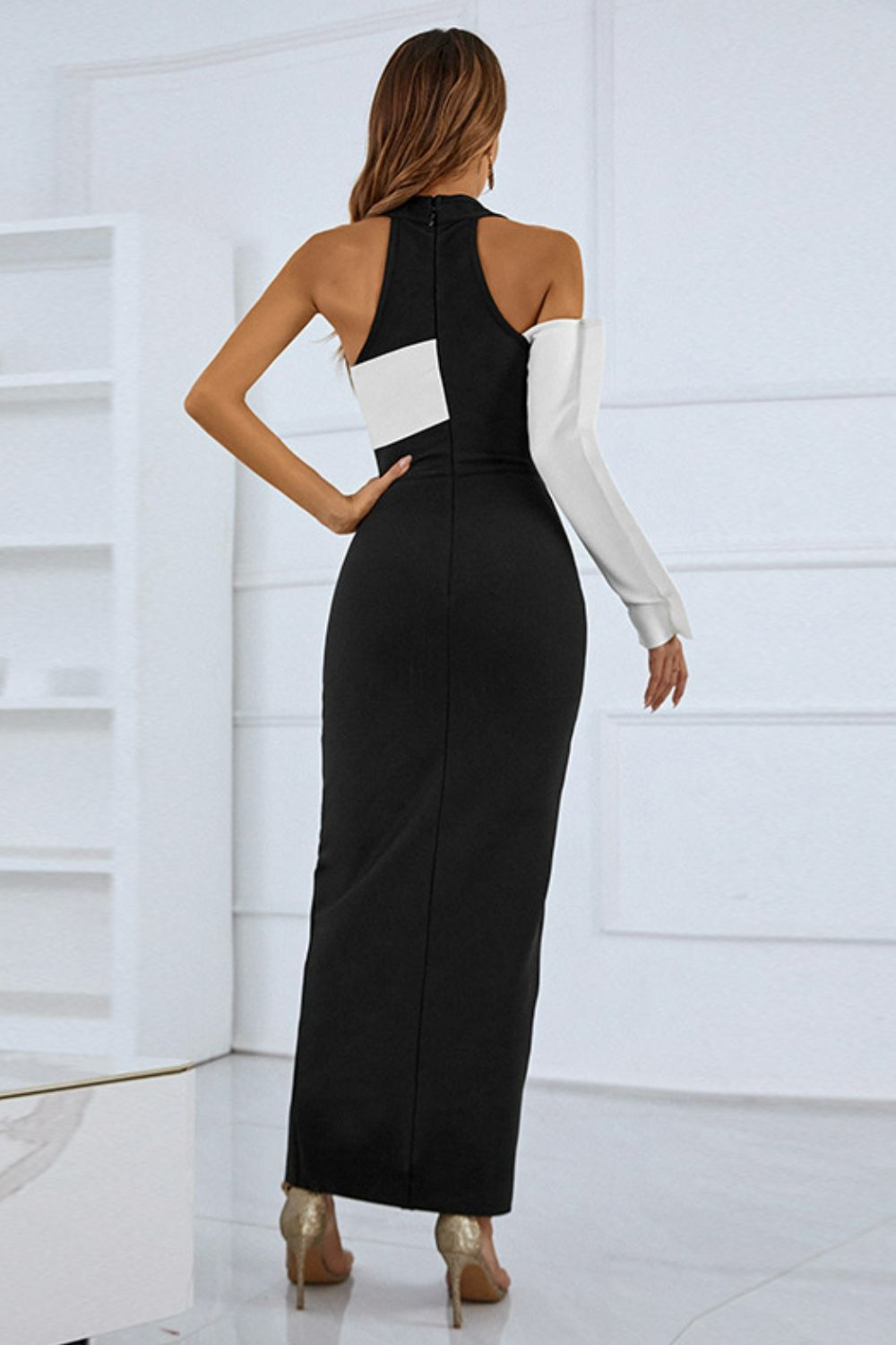 Two-Tone Grecian Split Maxi Dress