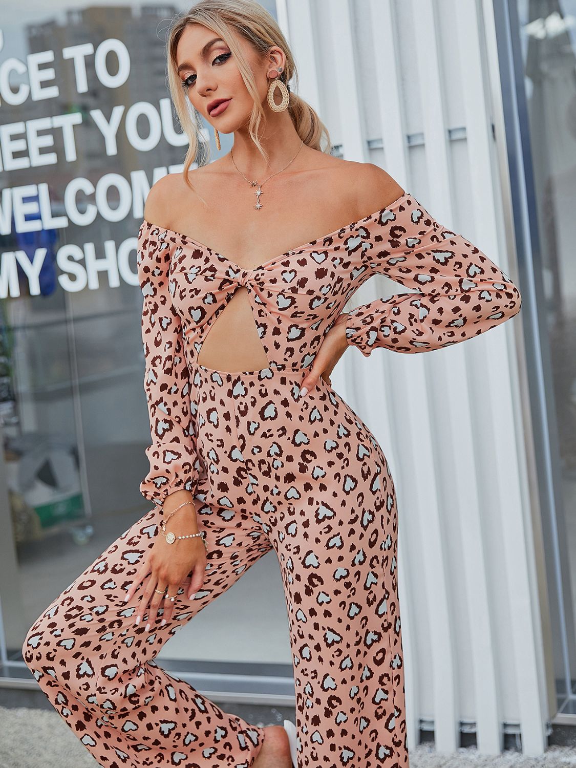 Leopard Print Off-Shoulder Cutout Jumpsuit