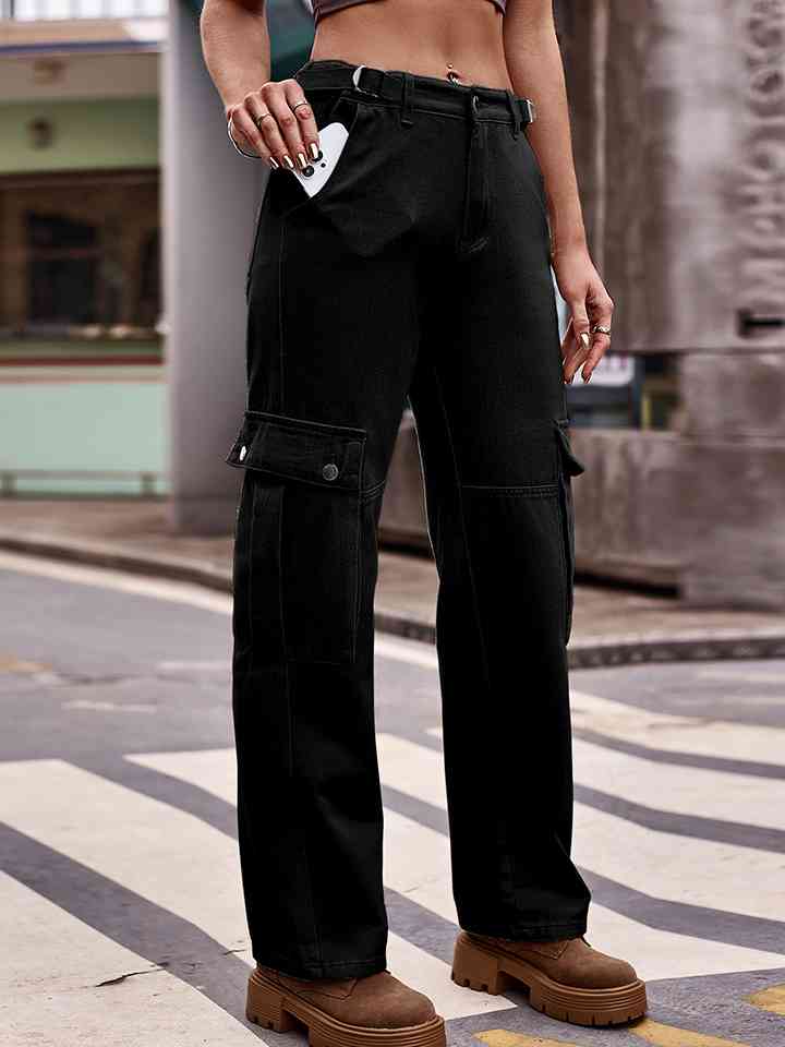 Pocketed Wide Leg Jeans