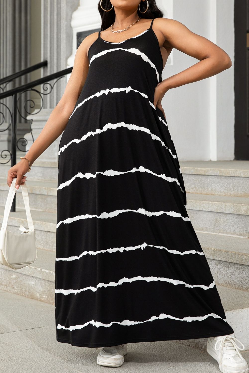 Plus Size Striped Spaghetti Strap Maxi Dress