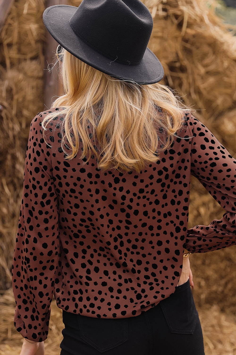 Printed Round Neck Long Sleeve Blouse