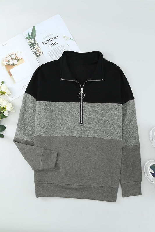Color Block Half-Zip Collared Sweatshirt