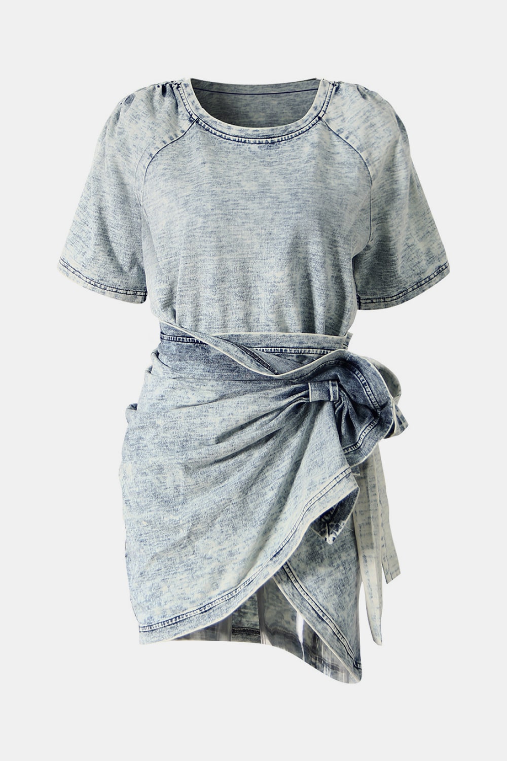Acid Wash Denim T-Shirt and Side Tie Skirt Set