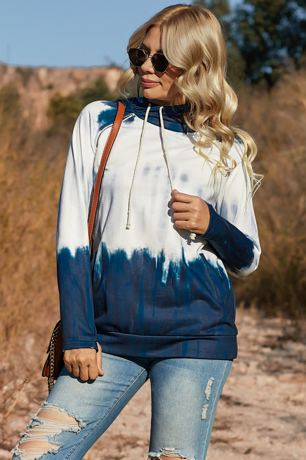 Tie-dye Zip Detail Thumbhole Sleeve Hoodie