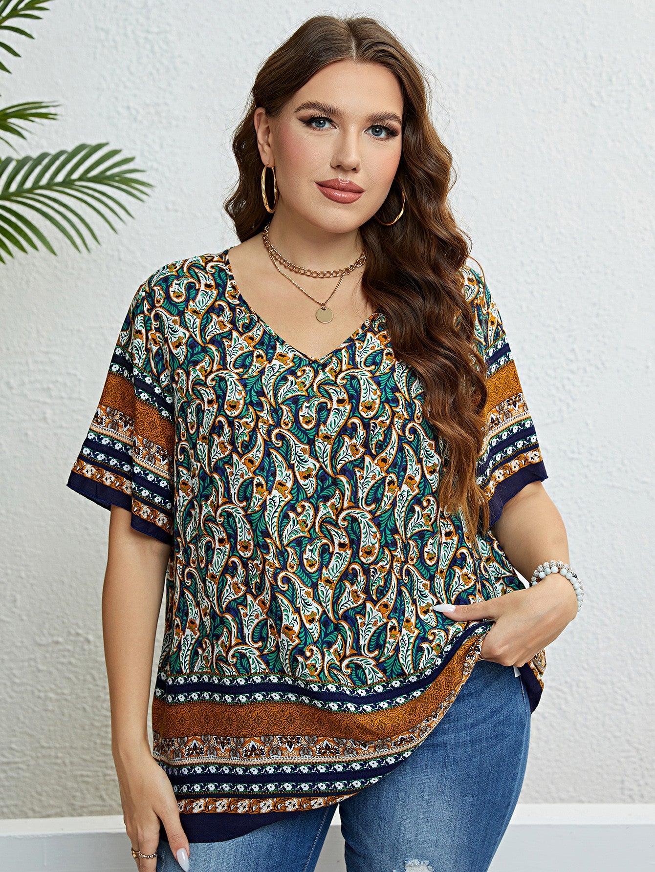 Bohemian Printed V-Neck Blouse