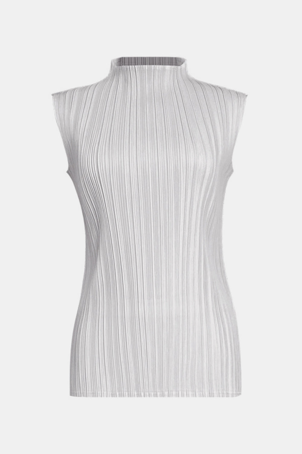 Accordion Pleated Mock Neck Sleeveless Top