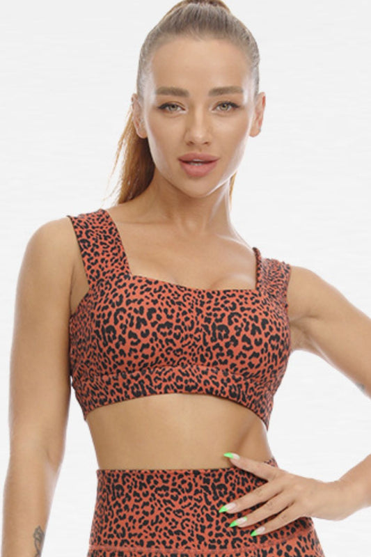 Leopard Print Square Neck Sports Bra