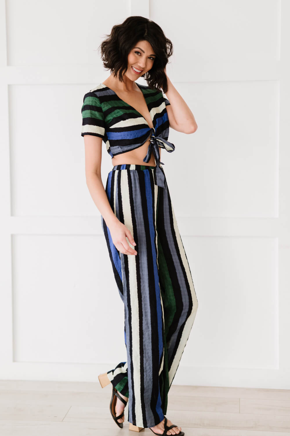 So Divine Striped Crop Top and Pants Set