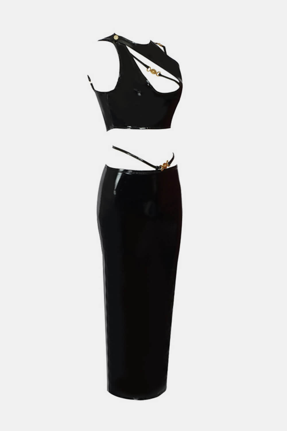 PU Leather Cutout Cropped Top and Maxi Skirt Set